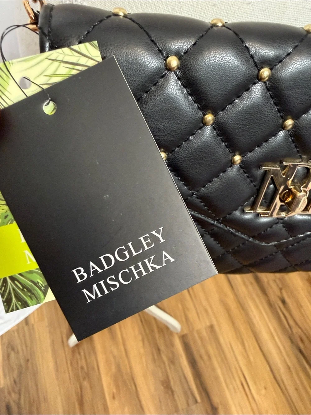Badgley Mischka Black Quilted Crossbody with Gold Chain